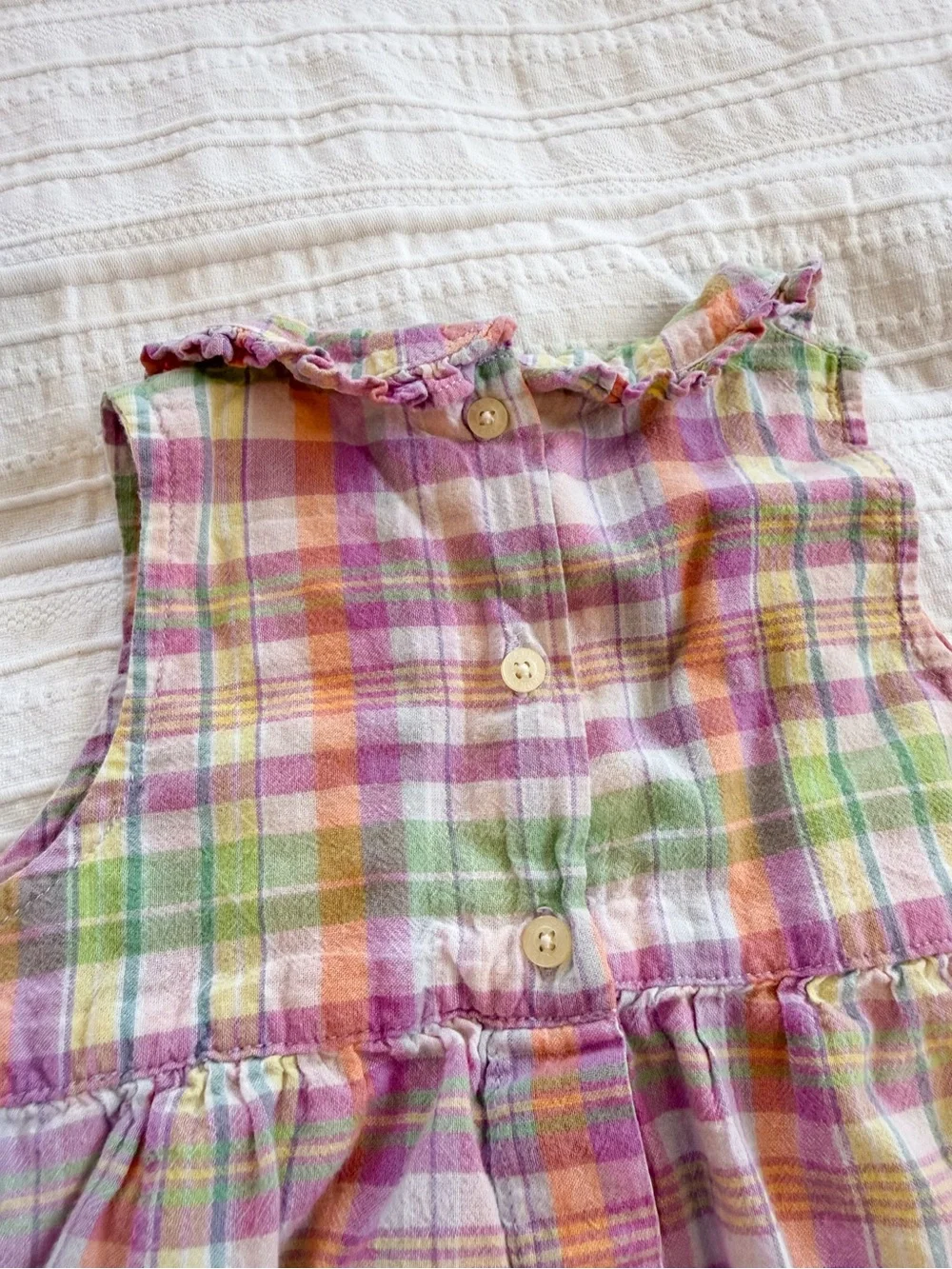 Vintage Ralph Lauren 100% Cotton Baby Girl Plaid Romper Peter Pan Collar Bubble